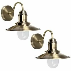 MINISUN 2 X Metal & Glass Fisherman'S Lantern Wall Lights - Brass