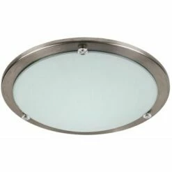MINISUN Bezel Chrome & Frosted White Glass Flush Round Ceiling Light Fitting - No Bulb