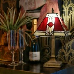 MINISUN Antique Brass Effect Vintage Red White Stained Glass Table Lamp Light -MINISUN Shop 8745202 2