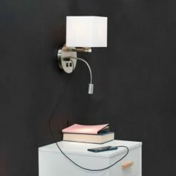 MINISUN Solara Square Shade Hotel Reading Wall Light With USB Port - No Bulb -MINISUN Shop 8745203 3