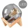 MINISUN Smoked Glass Globe Bedside Table Lamp On A Wooden Frame Base + 4W LED Filament GLS Bulb - Warm White -MINISUN Shop 8745228 1