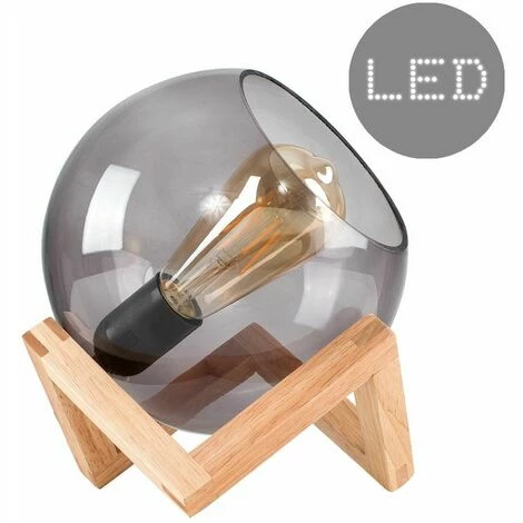 MINISUN Smoked Glass Globe Bedside Table Lamp On A Wooden Frame Base + 4W LED Filament GLS Bulb - Warm White MINISUN Smoked Glass Globe Bedside Table Lamp On A Wooden Frame Base + 4W LED Filament GLS Bulb - Warm White -MINISUN Shop 8745228 1