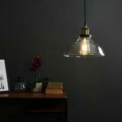 MINISUN Black & Gold Ceiling Pendant & Wide Clear Glass Light Shade + 4W LED Filament Es E27 Amber Light Bulb -MINISUN Shop 8745241 3