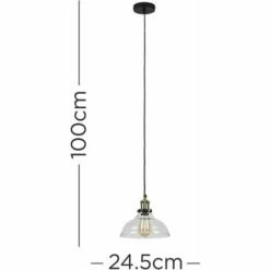 MINISUN Black & Gold Ceiling Pendant & Wide Clear Glass Light Shade + 4W LED Filament Es E27 Amber Light Bulb -MINISUN Shop 8745241 4