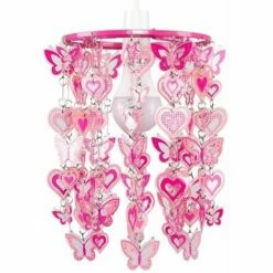 MINISUN Bedroom Ceiling Pendant Shade Girls Pink Hearts & Butterflies Light Shade - No Bulb