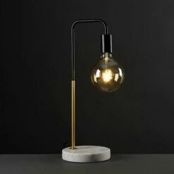 MINISUN Black & Gold Metal Table Lamp + White Marble + 6W LED Filament Giant Globe Light Bulb - Warm White -MINISUN Shop 8745341 2