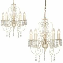 MINISUN 2 X Distressed White Shabby Chic 5 Way Chandeliers