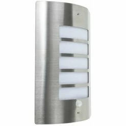 MINISUN Stainless Steel & Frosted Lens IP44 Pir Motion Sensor Outdoor Wall Light + 6W LED Es E27 Smd GLS Warm White Bulb