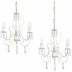 MINISUN 2 X Vintage French-3-Way Chandelier Ceiling Lights Distressed White / Cream Finish