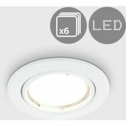 MINISUN 6 X GU10 Tiltable Steel Ceiling Recessed Spotlights - Gloss White - No Bulb