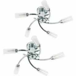 Front Page 9 MINISUN 2 X 5 Way Chrome Swirl Flush Ceiling Lights + Clear & Frosted Glass Shades