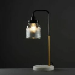 MINISUN Talisman Marble Base Table Lamp In Gold With Ribbed Jar Shade - No Bulb -MINISUN Shop 8745674 2