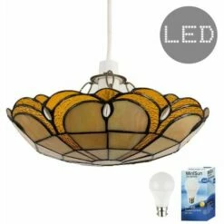 MINISUN Tiffany Amber Jewelled Glass Uplighter Ceiling Pendant Light Shade + 6W LED GLS Bulb - Warm White