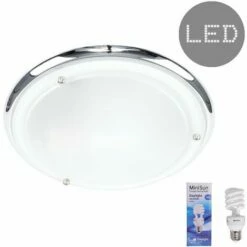 MINISUN IP44 Glass Flush Bathroom Ceiling Light + 13W ES E27 Bulb - Chrome