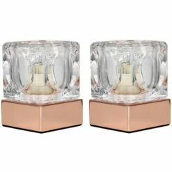MINISUN 2 X Glass Ice Cube Touch Table Lamps - Copper