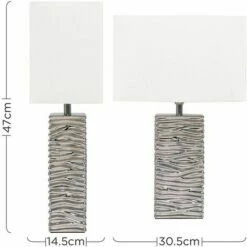 MINISUN 2 X Silver Ripple Ceramic Table Lamp + White Light Shade + 4W LED Candle Bulbs - Warm White -MINISUN Shop 8745938 4