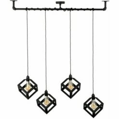 Front Page 11 MINISUN Industrial Black 4 Way Bar Wrap Over Ceiling Light + Puzzle Cube Black Metal Shades