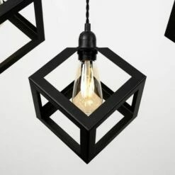 MINISUN Industrial Black 4 Way Bar Wrap Over Ceiling Light + Puzzle Cube Black Metal Shades -MINISUN Shop 8746047 3