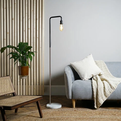 MINISUN Metal Floor Lamp with a Marble Base + 6W LED Filament Light Bulb - Chrome MINISUN Metal Floor Lamp With A Marble Base + 6W LED Filament Light Bulb - Chrome -MINISUN Shop 8746322 2