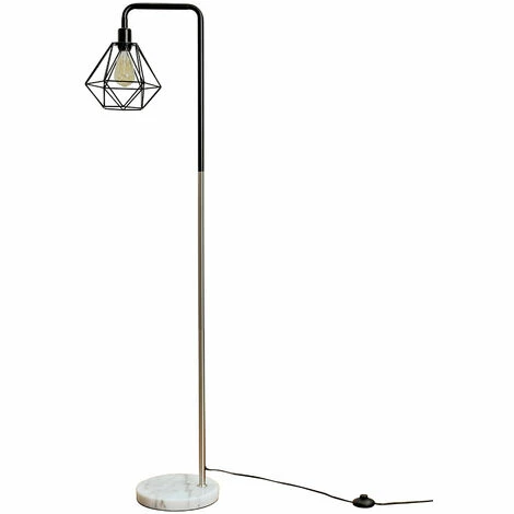 MINISUN Industrial Chrome Floor Lamp Metal Geometric Lampshade Solid Marble Base - Black MINISUN Industrial Chrome Floor Lamp Metal Geometric Lampshade Solid Marble Base - Black -MINISUN Shop 8746341 1
