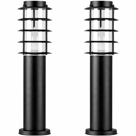 MINISUN 2 x Outdoor Stainless Steel Bollard Lantern Light Post 450mm - Black - No Bulbs MINISUN 2 X Outdoor Stainless Steel Bollard Lantern Light Post 450mm - Black - No Bulbs -MINISUN Shop 8746374 1