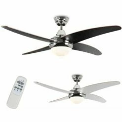 Front Page 33 MINISUN 122cm Cooling Ceiling Fan With Remote Control 4 Blade Chrome & Wood - No Bulbs