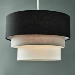 MINISUN 2 X Round 3 Tier Black, Grey & White Fabric Ceiling Pendant Lamp Light Shades + 10W LED GLS Bulbs - Warm White 3 MINISUN 2 X Round 3 Tier Black, Grey & White Fabric Ceiling Pendant Lamp Light Shades + 10W LED GLS Bulbs - Warm White -MINISUN Shop 8746516 2