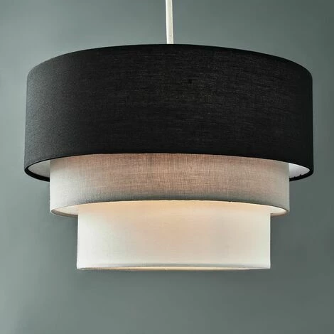 MINISUN 2 x Round 3 Tier Black, Grey & White Fabric Ceiling Pendant Lamp Light Shades + 10W LED GLS Bulbs - Warm White MINISUN 2 X Round 3 Tier Black, Grey & White Fabric Ceiling Pendant Lamp Light Shades + 10W LED GLS Bulbs - Warm White -MINISUN Shop 8746516 2