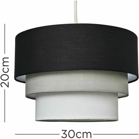 MINISUN 2 x Round 3 Tier Black, Grey & White Fabric Ceiling Pendant Lamp Light Shades + 10W LED GLS Bulbs - Warm White MINISUN 2 X Round 3 Tier Black, Grey & White Fabric Ceiling Pendant Lamp Light Shades + 10W LED GLS Bulbs - Warm White -MINISUN Shop 8746516 4