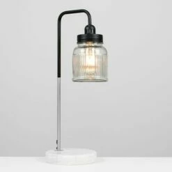 MINISUN Talisman Marble Base Table Lamp In Brushed Chrome With Ribbed Jar Shade - No Bulb 3 MINISUN Talisman Marble Base Table Lamp In Brushed Chrome With Ribbed Jar Shade - No Bulb -MINISUN Shop 8746783 2