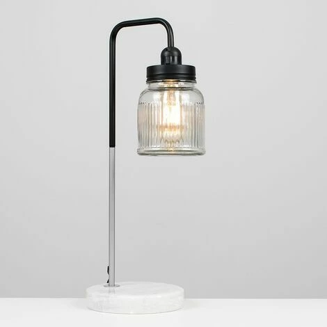 MINISUN Talisman Marble Base Table Lamp in Brushed Chrome with Ribbed Jar Shade - No Bulb MINISUN Talisman Marble Base Table Lamp In Brushed Chrome With Ribbed Jar Shade - No Bulb -MINISUN Shop 8746783 2