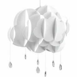 MINISUN 45cm Children's Bedroom White Rain Cloud Acrylic Jewel Raindrop Water Droplets Ceiling Pendant Light Shade - No Bulb