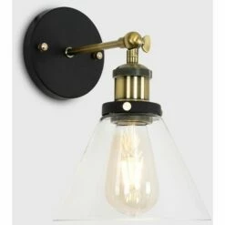 MiniSun - Industrial Black & Gold Wall Light With Clear Glass Conical Light Shade - No Bulb -MINISUN Shop 8747056 2