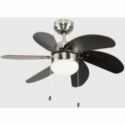 MINISUN Chrome & Wood 30" 6 Blade Ceiling Fan + Flush Light + Remote Control -MINISUN Shop 8747185 2