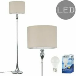 MINISUN Spindle Floor Lamp In Chrome With 10W LED GLS Bulb - Beige