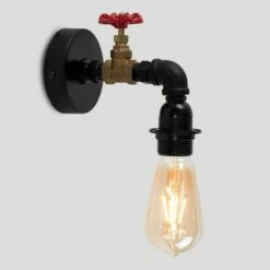 MINISUN Industrial Antique Brass / Satin Black & Red Tap Wall Light - No Bulb -MINISUN Shop 8747472 2