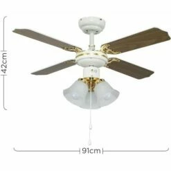 MINISUN White & Brass 36" Ceiling Fan + 3 Lights & Oak / White Reversible Blades -MINISUN Shop 8747561 4