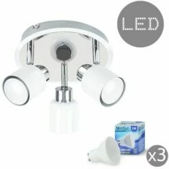MINISUN 3 Way Round Plate Ceiling Spotlight With 5W Warm White LED GU10 Bulbs - White