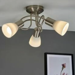 MINISUN 3 Way Brushed Chrome Flush Swirl Arm Ceiling Light + Frosted Glass Shades - No Bulbs 4 MINISUN 3 Way Brushed Chrome Flush Swirl Arm Ceiling Light + Frosted Glass Shades - No Bulbs -MINISUN Shop 8747665 3