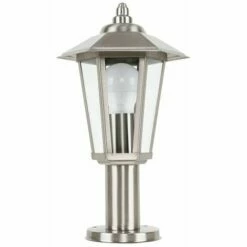 MINISUN Silver Stainless Steel Outdoor Lamp Post Top Light IP44 + 4W LED Candle Bulb - Warm White