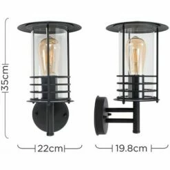 MINISUN IP44 Black Stainless Steel Metal Outdoor Wall Light + 4W LED Filament Bulb - Warm White -MINISUN Shop 8747869 4