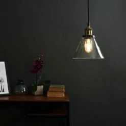 MINISUN Black & Gold Ceiling Pendant & Clear Glass Light Shade + 4W LED Filament Es E27 Amber Light Bulb 4 MINISUN Black & Gold Ceiling Pendant & Clear Glass Light Shade + 4W LED Filament Es E27 Amber Light Bulb -MINISUN Shop 8748015 3