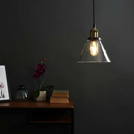 MINISUN Black & Gold Ceiling Pendant & Clear Glass Light Shade + 4W LED Filament Es E27 Amber Light Bulb MINISUN Black & Gold Ceiling Pendant & Clear Glass Light Shade + 4W LED Filament Es E27 Amber Light Bulb -MINISUN Shop 8748015 3