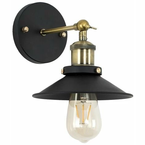 MINISUN Industrial Black & Antique Brass Wall Light With Black Cone Shade - No Bulb MINISUN Industrial Black & Antique Brass Wall Light With Black Cone Shade - No Bulb -MINISUN Shop 8748081 1