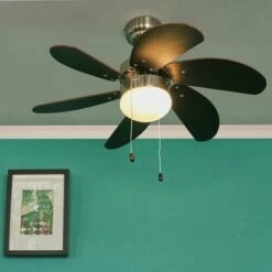 MINISUN 30" 6 Blade Ceiling Fan In Chrome & Wood With Light - No Bulb 4 MINISUN 30" 6 Blade Ceiling Fan In Chrome & Wood With Light - No Bulb -MINISUN Shop 8748082 3