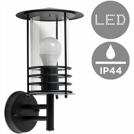MINISUN IP44 Rated Stainless Steel Metal Fisherman'S Lantern Cage Outdoor Wall Light & 6W GLS LED Bulb - Black MINISUN IP44 Rated Stainless Steel Metal Fisherman'S Lantern Cage Outdoor Wall Light & 6W GLS LED Bulb - Black -MINISUN Shop 8748111 1