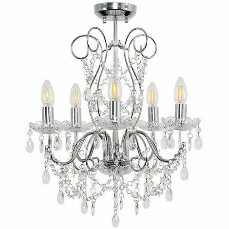 MINISUN 5 Way Chrome Chandelier + Clear K5 Lead Crystal Droplets - No Bulbs MINISUN 5 Way Chrome Chandelier + Clear K5 Lead Crystal Droplets - No Bulbs -MINISUN Shop 8748151 1