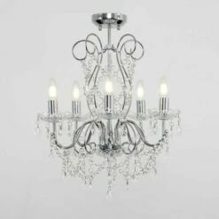 MINISUN 5 Way Chrome Chandelier + Clear K5 Lead Crystal Droplets - No Bulbs 3 MINISUN 5 Way Chrome Chandelier + Clear K5 Lead Crystal Droplets - No Bulbs -MINISUN Shop 8748151 2