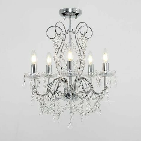 MINISUN 5 Way Chrome Chandelier + Clear K5 Lead Crystal Droplets - No Bulbs MINISUN 5 Way Chrome Chandelier + Clear K5 Lead Crystal Droplets - No Bulbs -MINISUN Shop 8748151 2