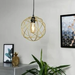 MINISUN Atom Metal Basket Cage Ceiling Pendant Light Shade - Gold - No Bulb -MINISUN Shop 8748466 3